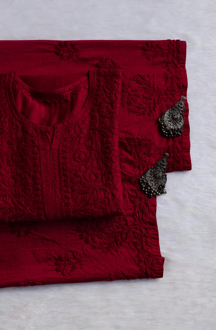 Meerab Maroon Pure Chanderi set