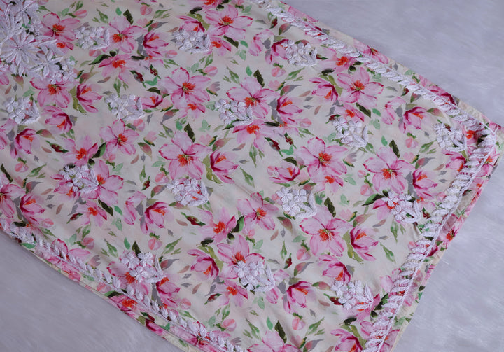 Sarah White & Pink Long Rayon kurta