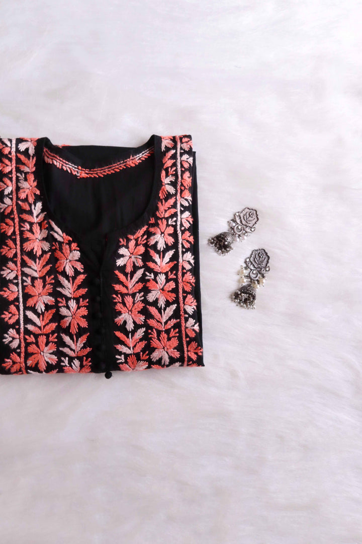 Gul-e-Jahaan Black & Peach Cotton Kurta