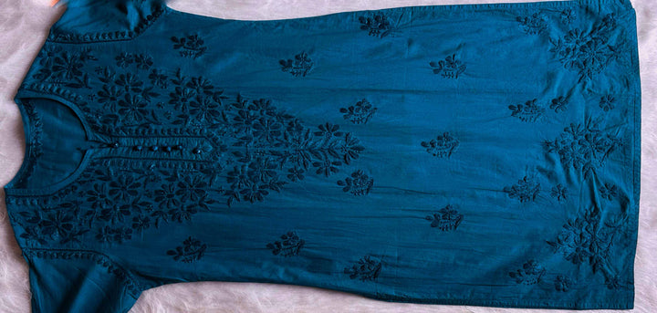 Aafia Teal Blue Long Cotton kurta