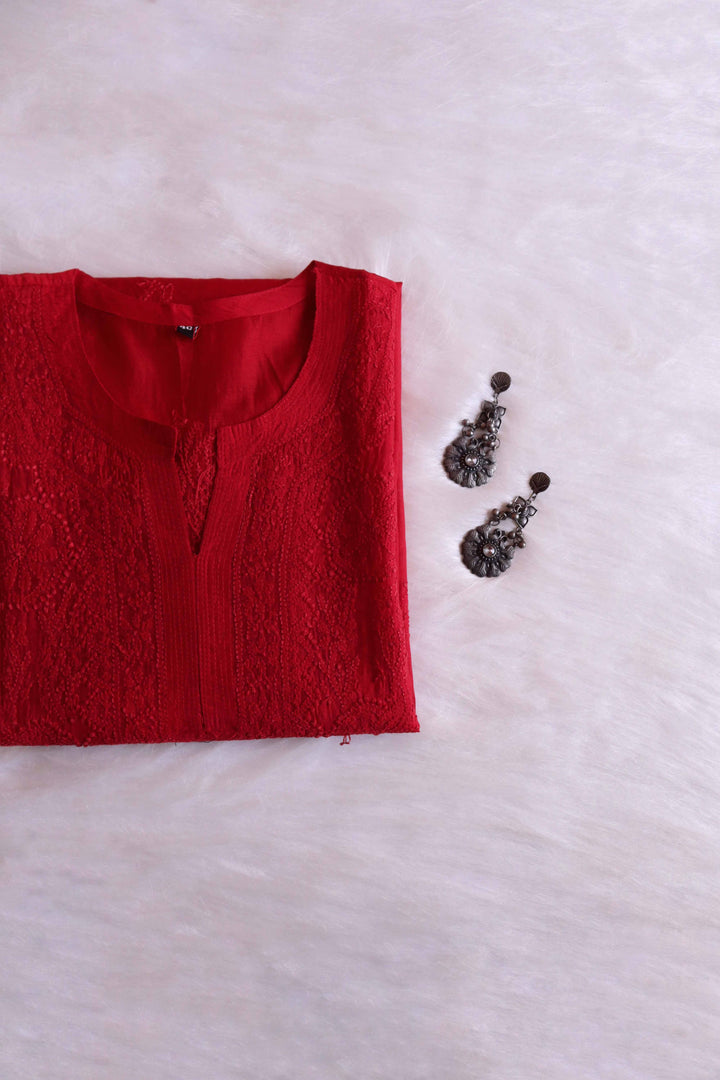Alanah Red Long Chanderi Silk Kurta