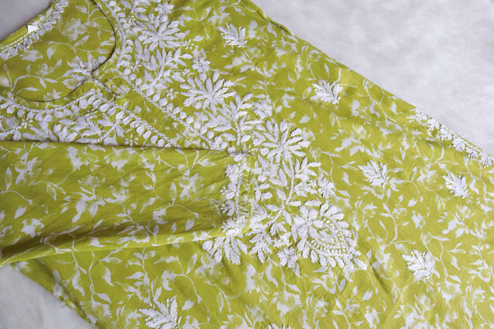 Nazakat Green Floral Long MulMul kurta