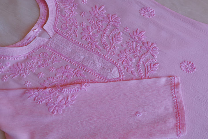 Mehr Pastel Pink Pure Chiffon Kurta