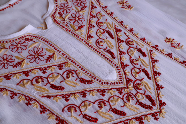 Hoorain White, Maroon & Cream Pure Chiffon Kurta