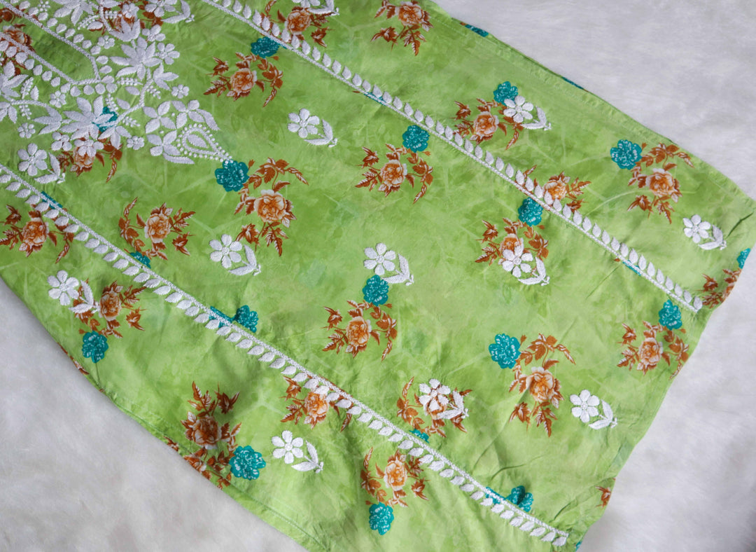 Gul Premium Green Floral Long MulMul kurta