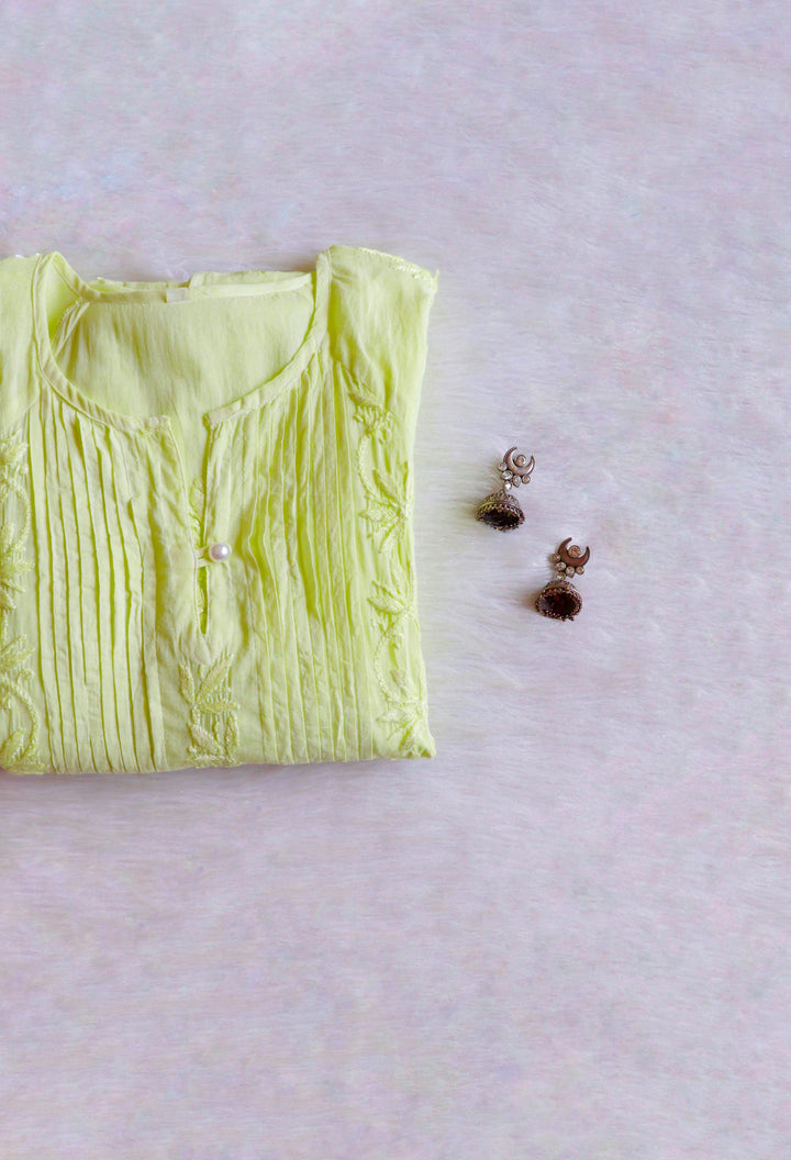 Noor Lime Green Pure Cotton Midi Dress