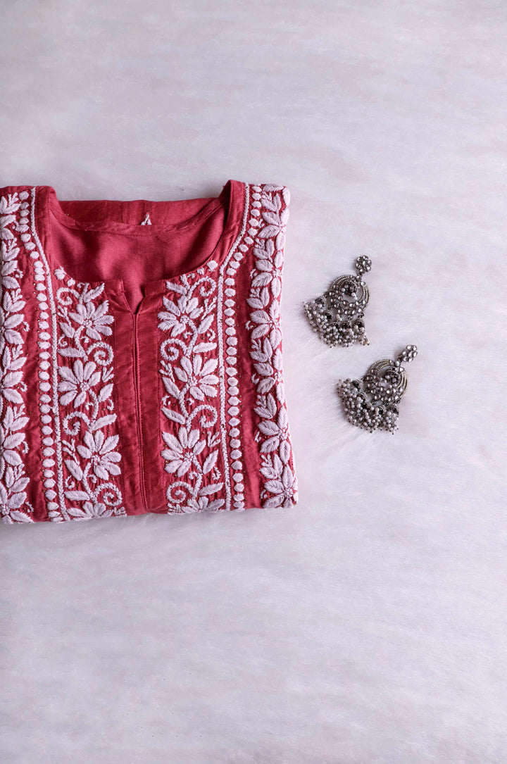 Alizah Rose Brown Linen Chanderi Mukaish Kurta