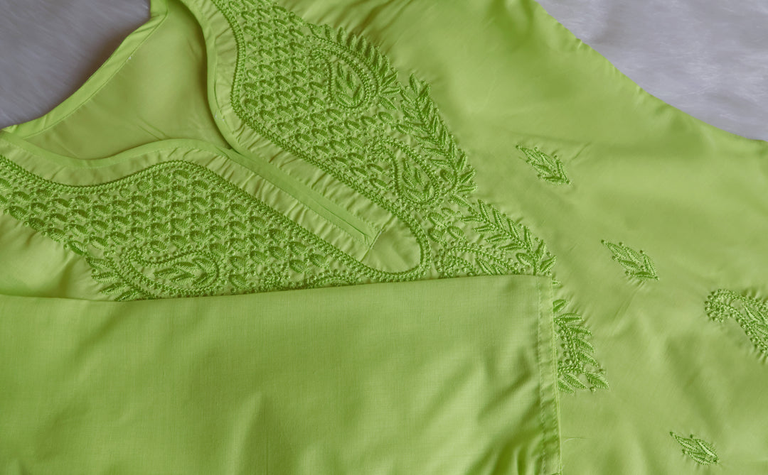 Zahra Lime Green Cotton Kurta - Noor Chikankari