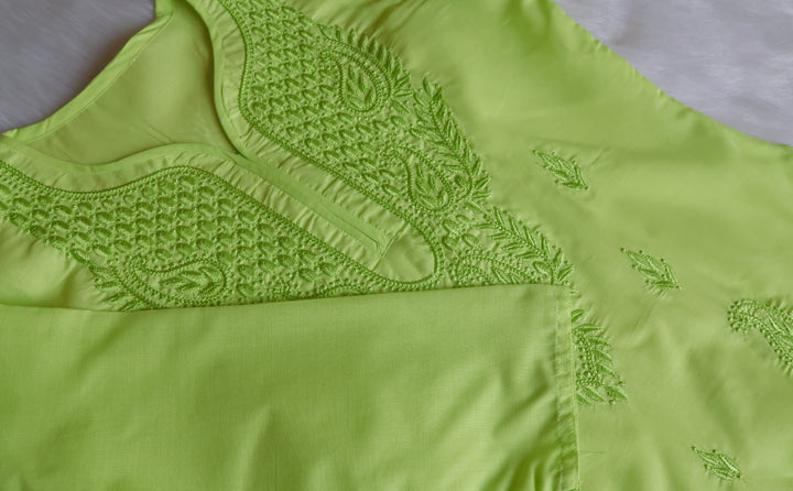 Zahra Lime Green Cotton Kurta - Noor Chikankari