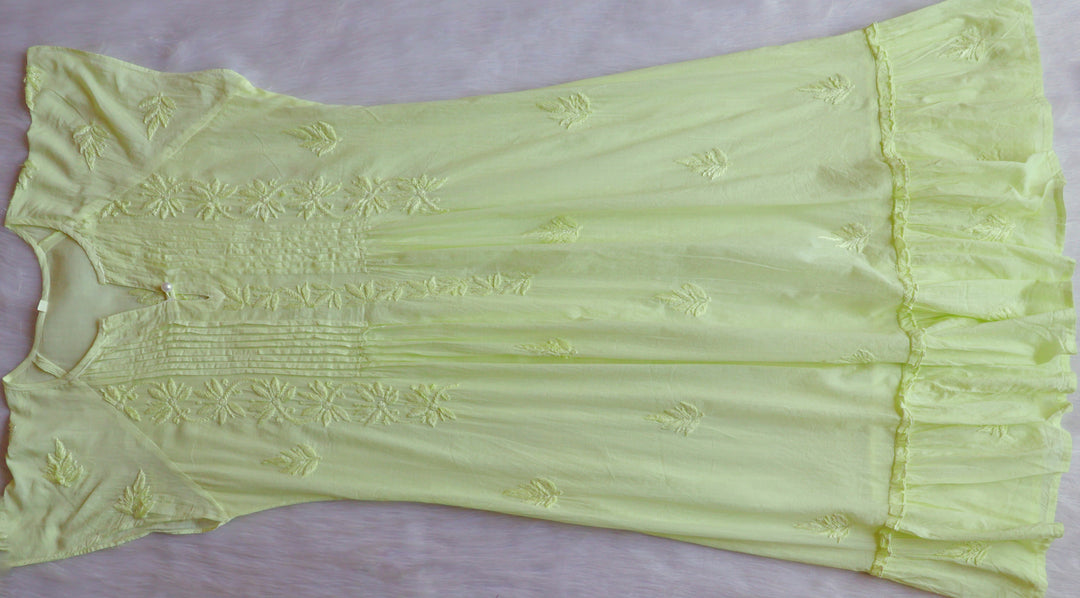 Noor Lime Green Pure Cotton Midi Dress