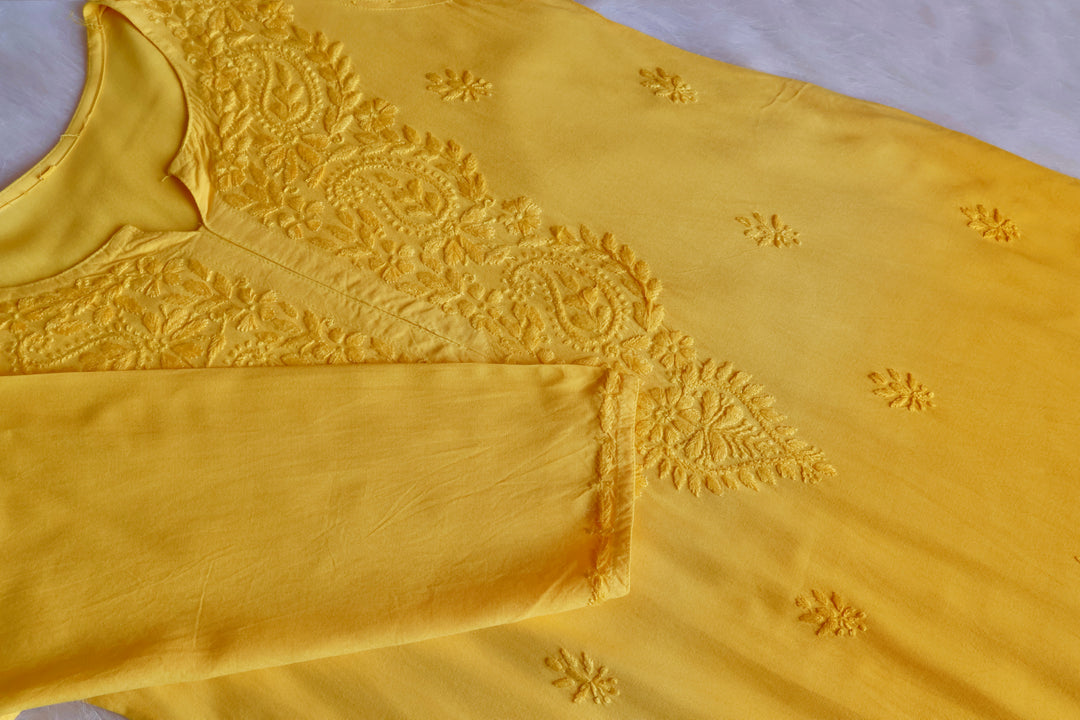 Laila Yellow Ombre Rayon 3 Piece Set - Noor Chikankari