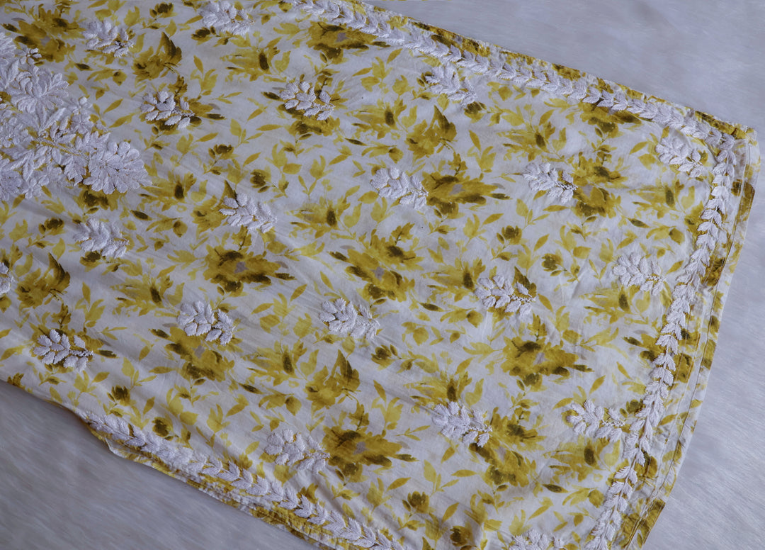 Abhira Olive Green Pure Mulmul set - Noor Chikankari