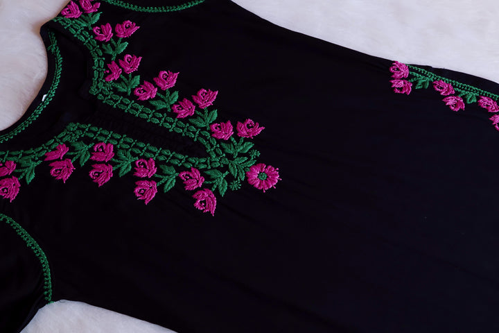 Gul-E-Jahaan Black & Deep Pink Rayon Kurta Set