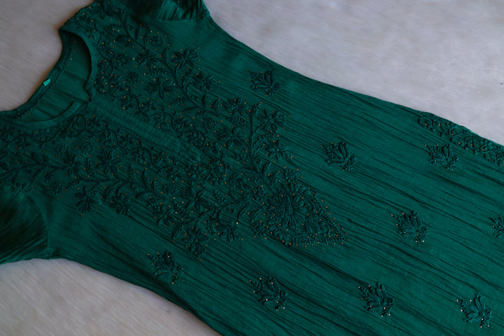 Naqsh Deep Green Pure Chanderi Mulmul Set