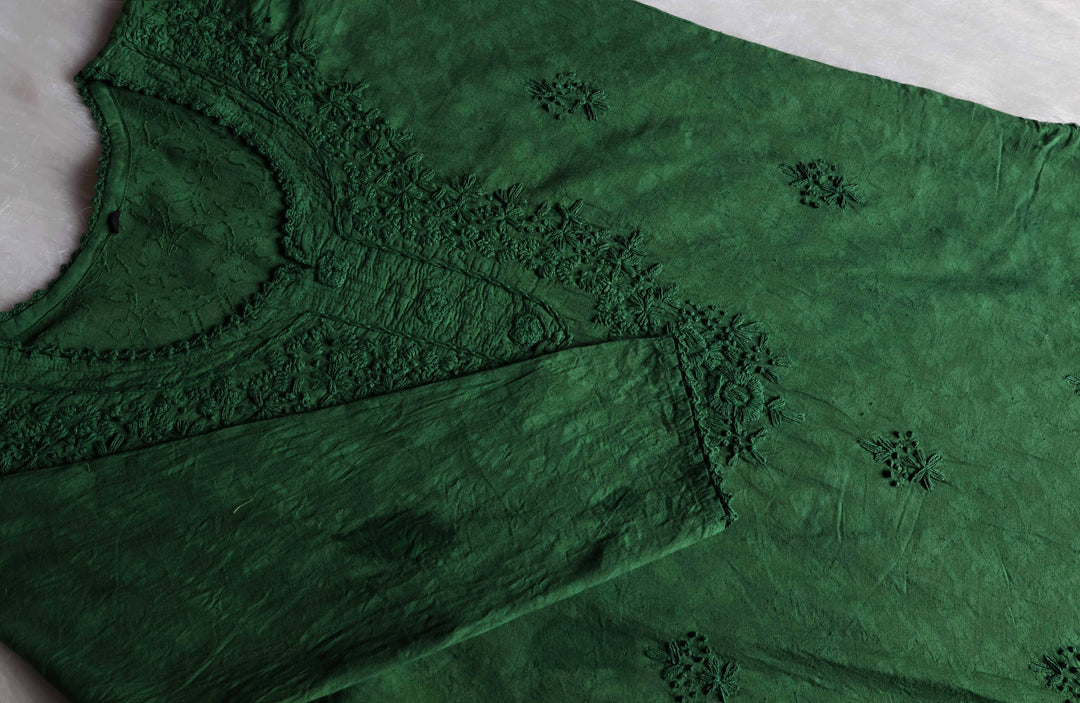 Aaliyah Deep Green Long Jacquard Cotton kurta