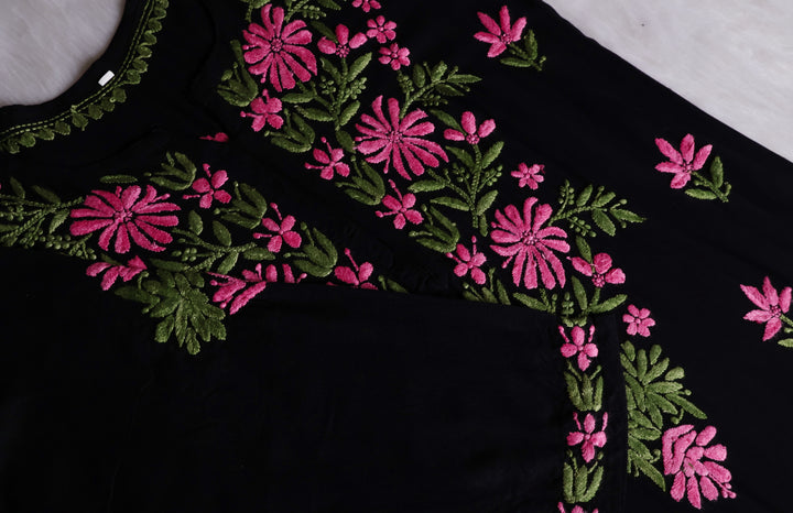 Gulaab Black, Pink & Green Rayon Kurta Set