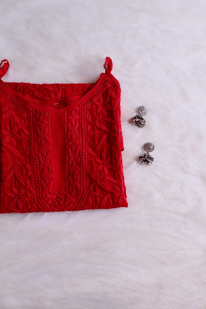 Mehr Red Long Viscose Strappy Kurta