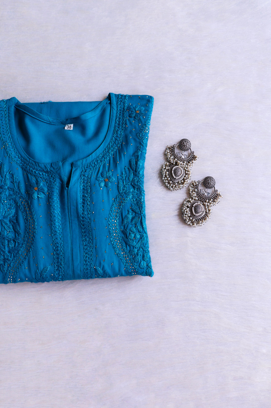 Naida Ocean Blue Rayon mukaish Long Kurta