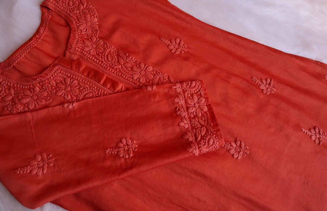Zimra Luxe Rust 3 Piece Pure Chanderi set