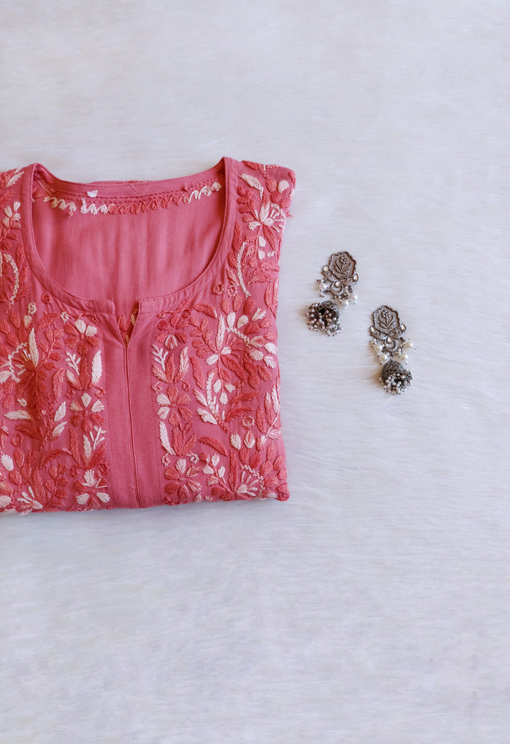 Nuresa Rose Brown Ombre Thread Long Rayon Kurta