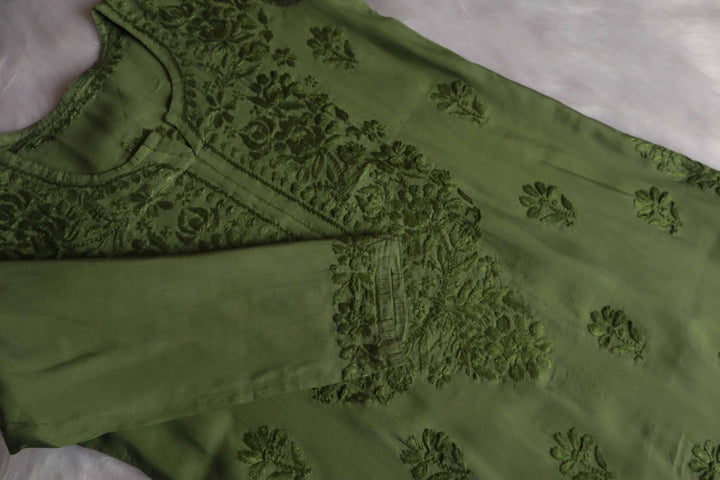 Jannat Olive Green Chanderi Kurta