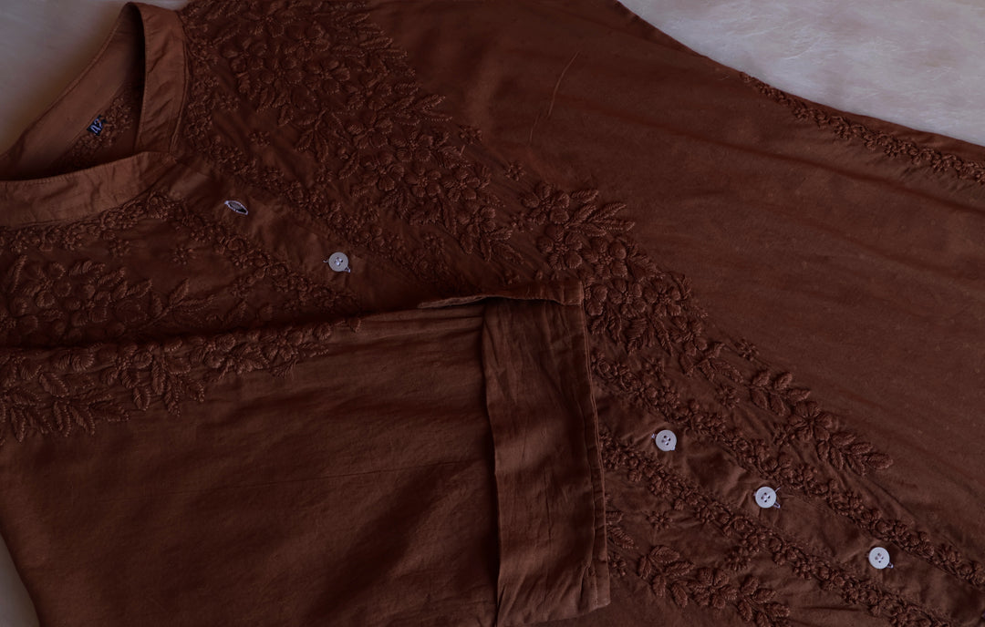 Nazakat Chocolate Brown Pure Cotton Kurta Set