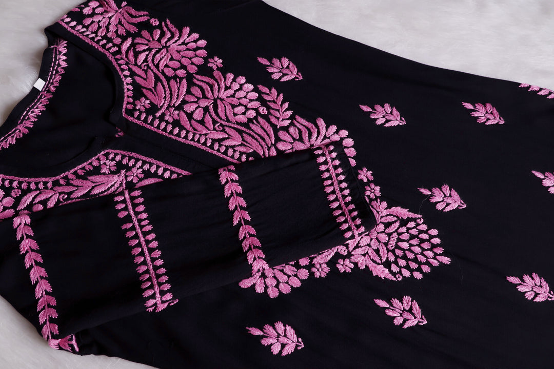 Noora Black & Baby Pink Long Rayon kurta