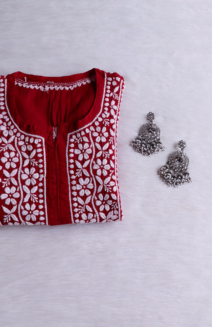 Waliya Maroon Cotton Kurta