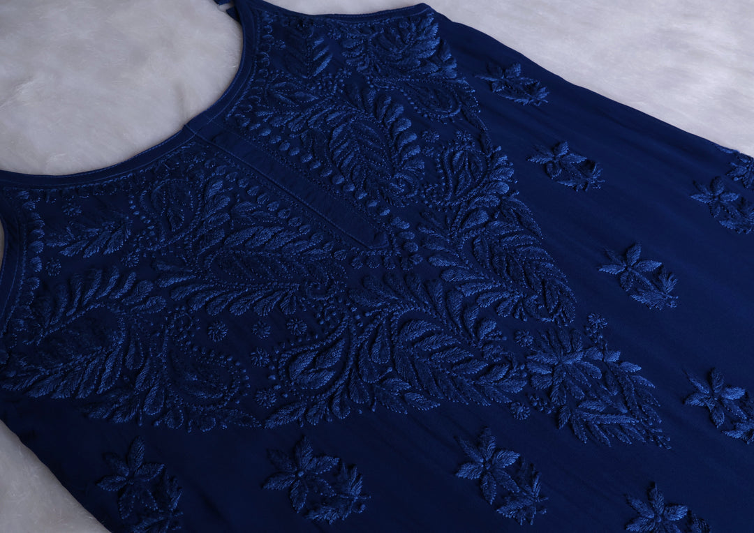 Zimra Royal Blue Viscose Sleeveless Set