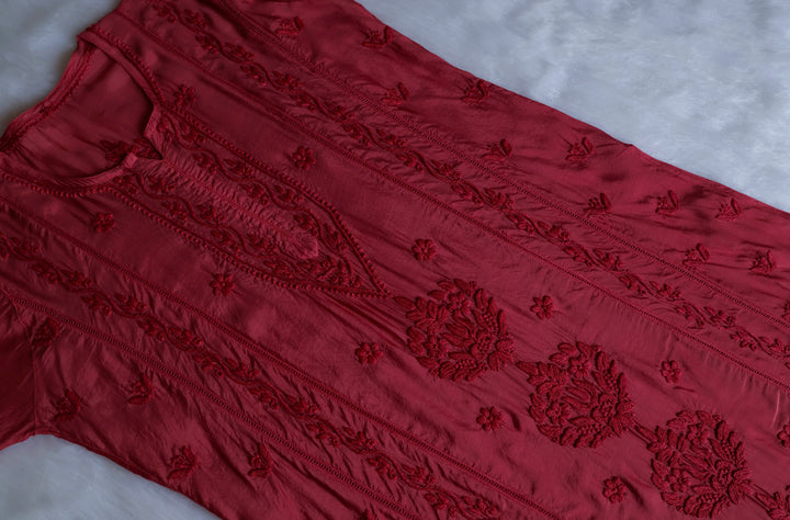 Maaham Pure Muslin Rose Brown Kurta - Noor Chikankari