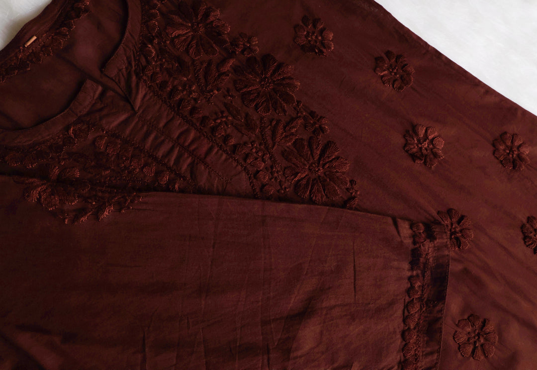 Nazakat Chocolate Brown Cotton short kurta