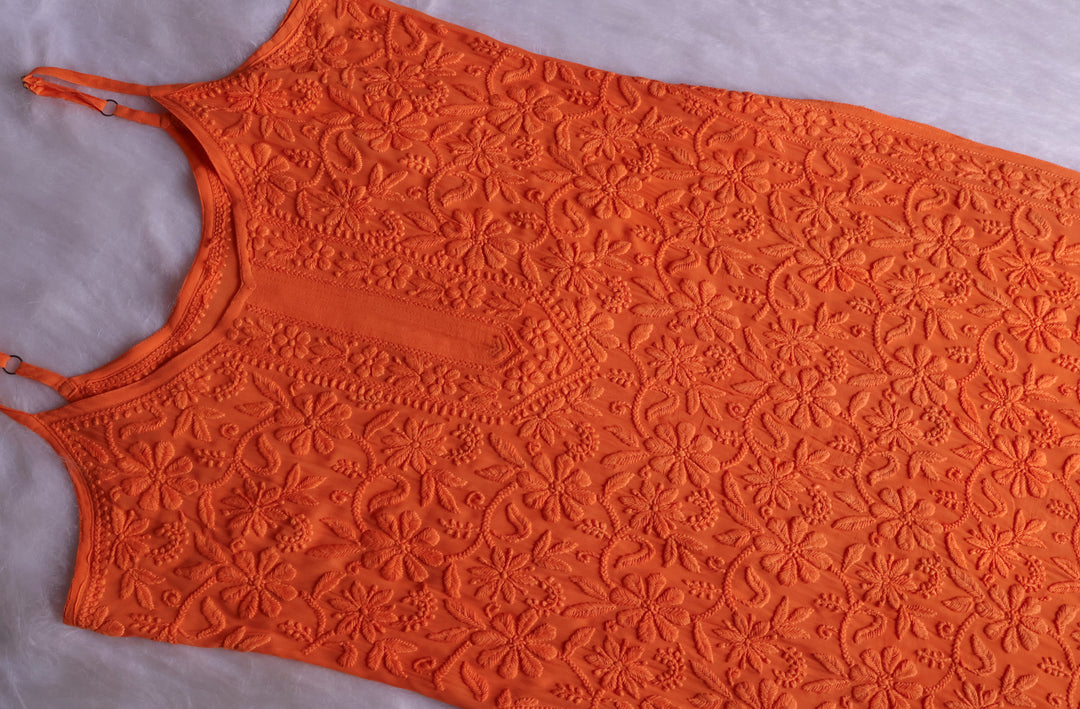 Mehr Orange Long Viscose Strappy Kurta