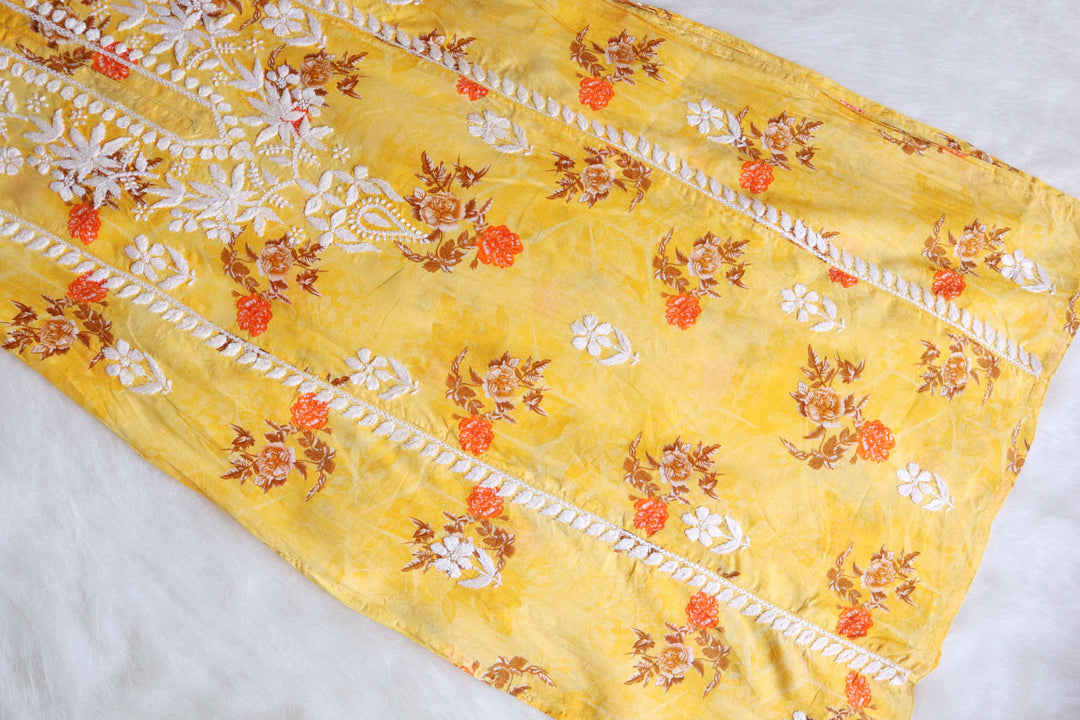 Gul Premium Yellow Floral Long MulMul kurta