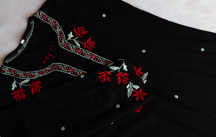 Gul Kashmiri Black & Red Modal Kurta Set