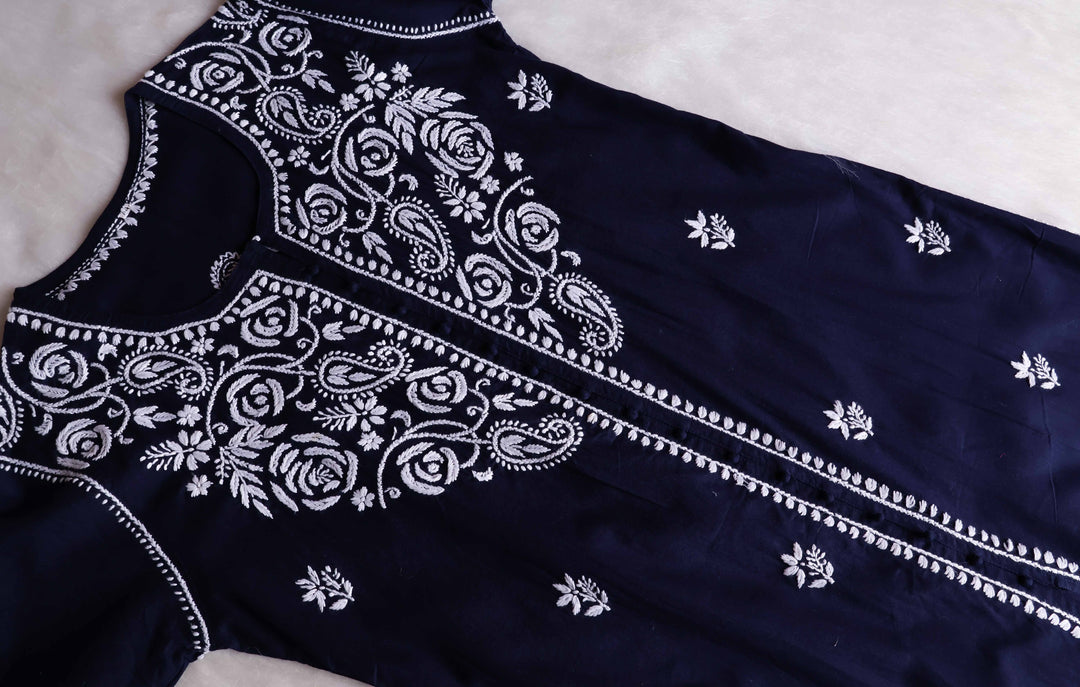 Gul Navy Blue & White Cotton Kurta