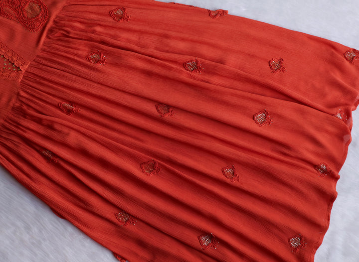 Anabiya Rust Pure Chiffon Dress