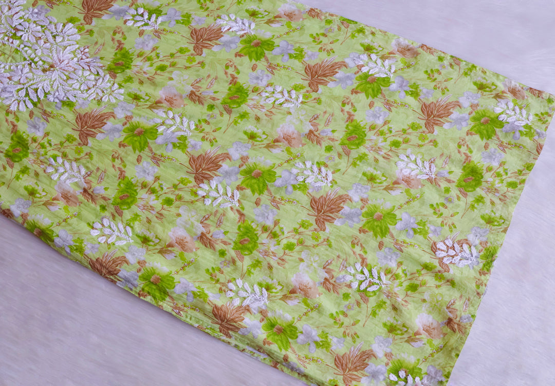 Hedaya Green Floral Long MulMul kurta