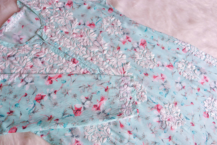 Dahlia Powder Blue Pure Mulmul set