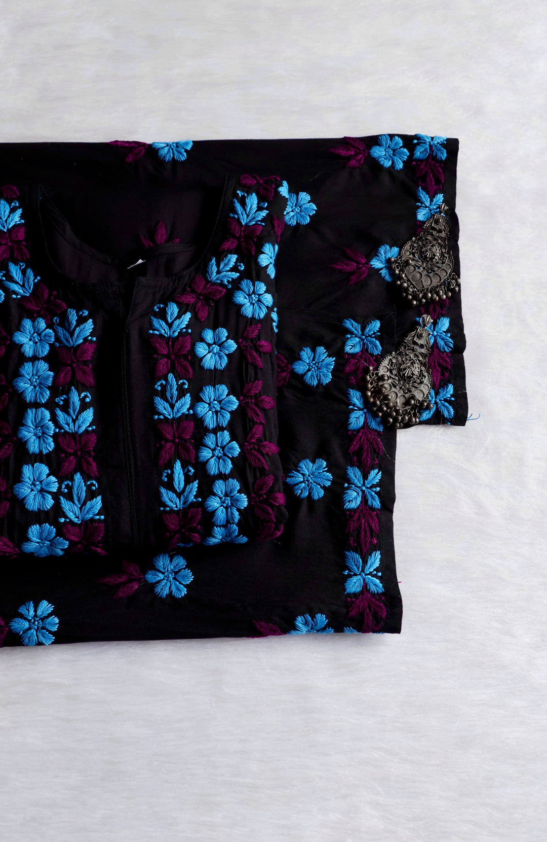 Gulbahaar Black, Blue & Purple Rayon Kurta Set