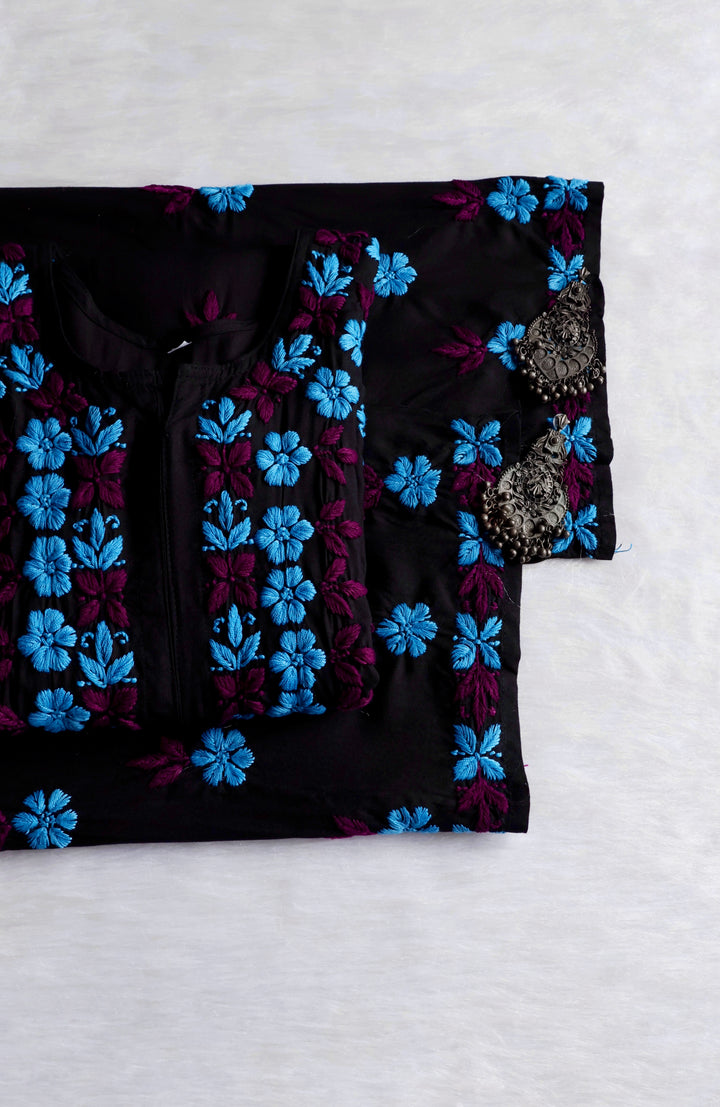 Gulbahaar Black, Blue & Purple Rayon Kurta Set