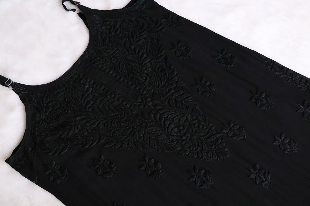 Zimra Black Viscose Sleeveless Set