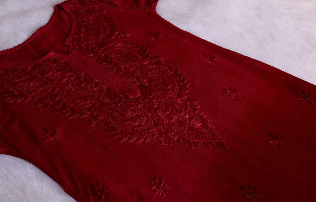 Laila Maroon Ombre Rayon 3 Piece Set - Noor Chikankari