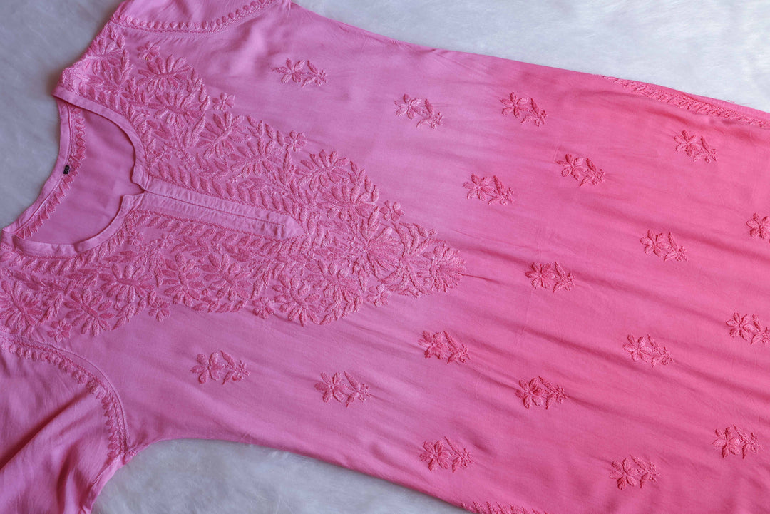 Amirah Baby Pink Ombre Long Rayon Kurta