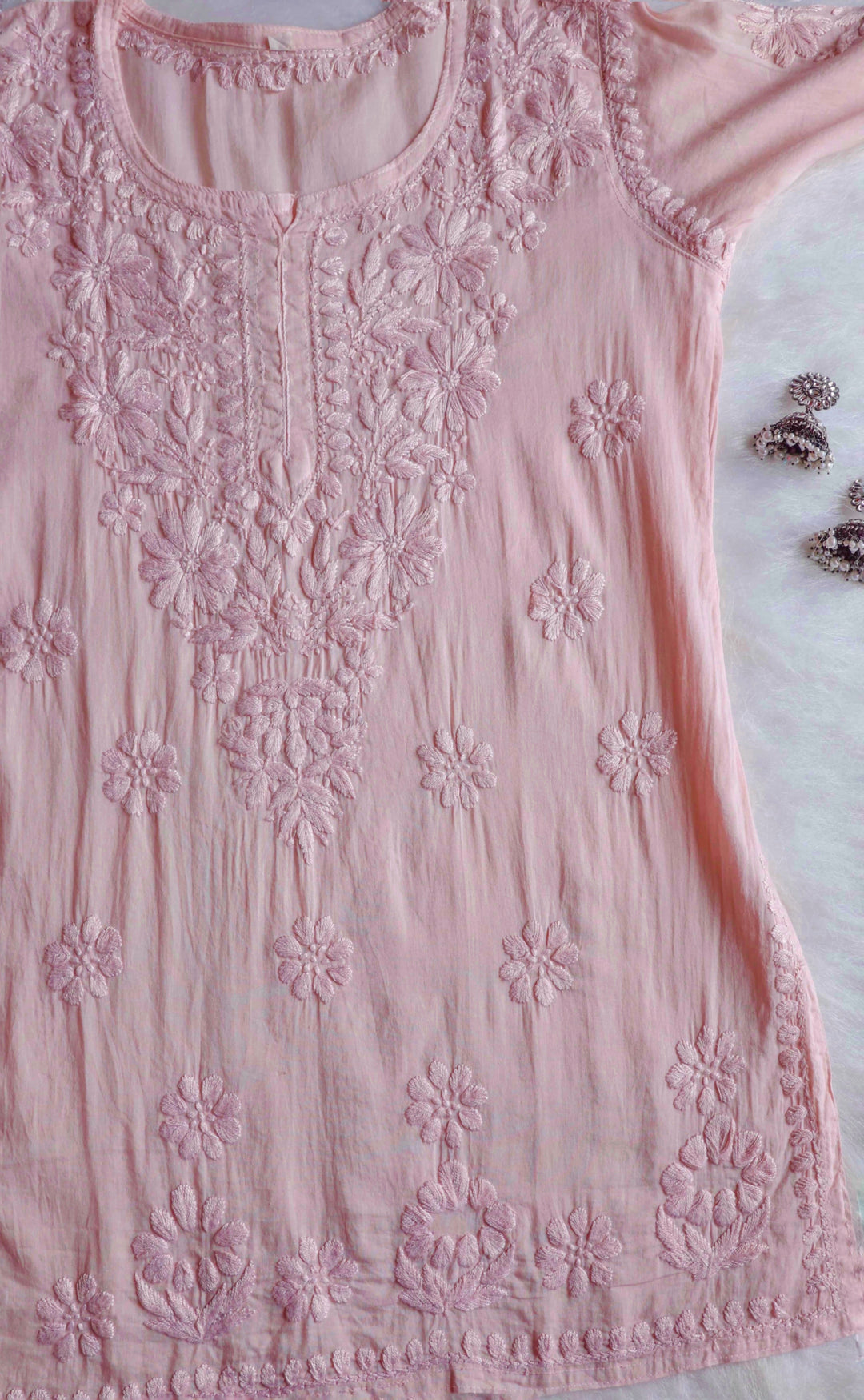 Nazakat Rose Beige Cotton short kurta