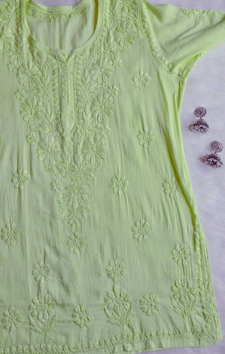 Nazakat Lime Green Cotton short kurta