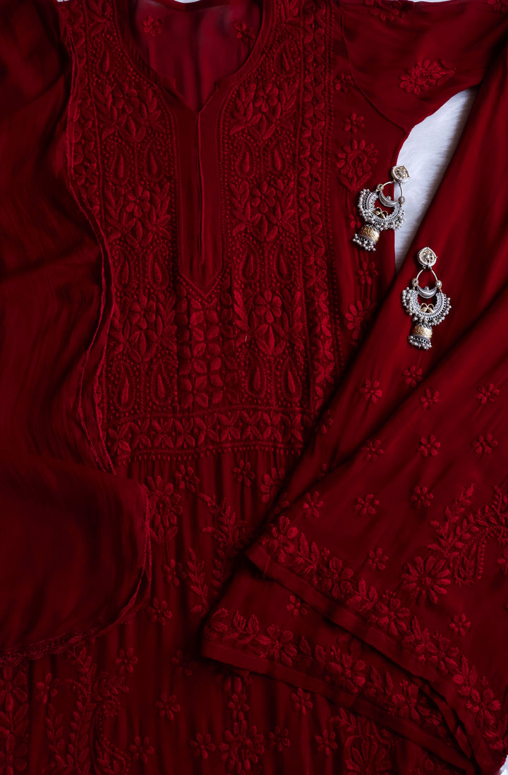 Ayzel Maroon Viscose 3 Piece Set