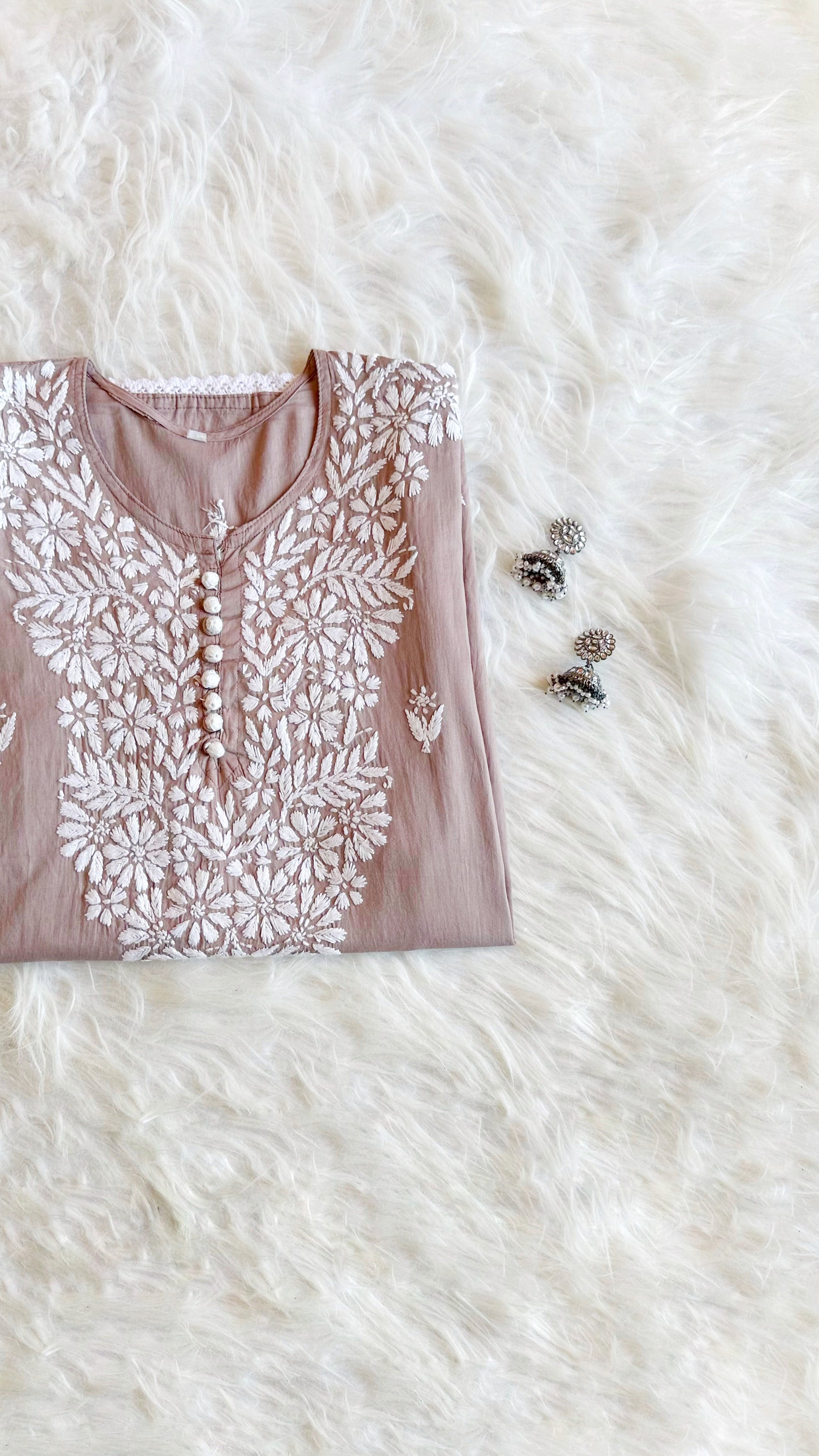 Aafiyat Rose Brown Short Mulmul kurta