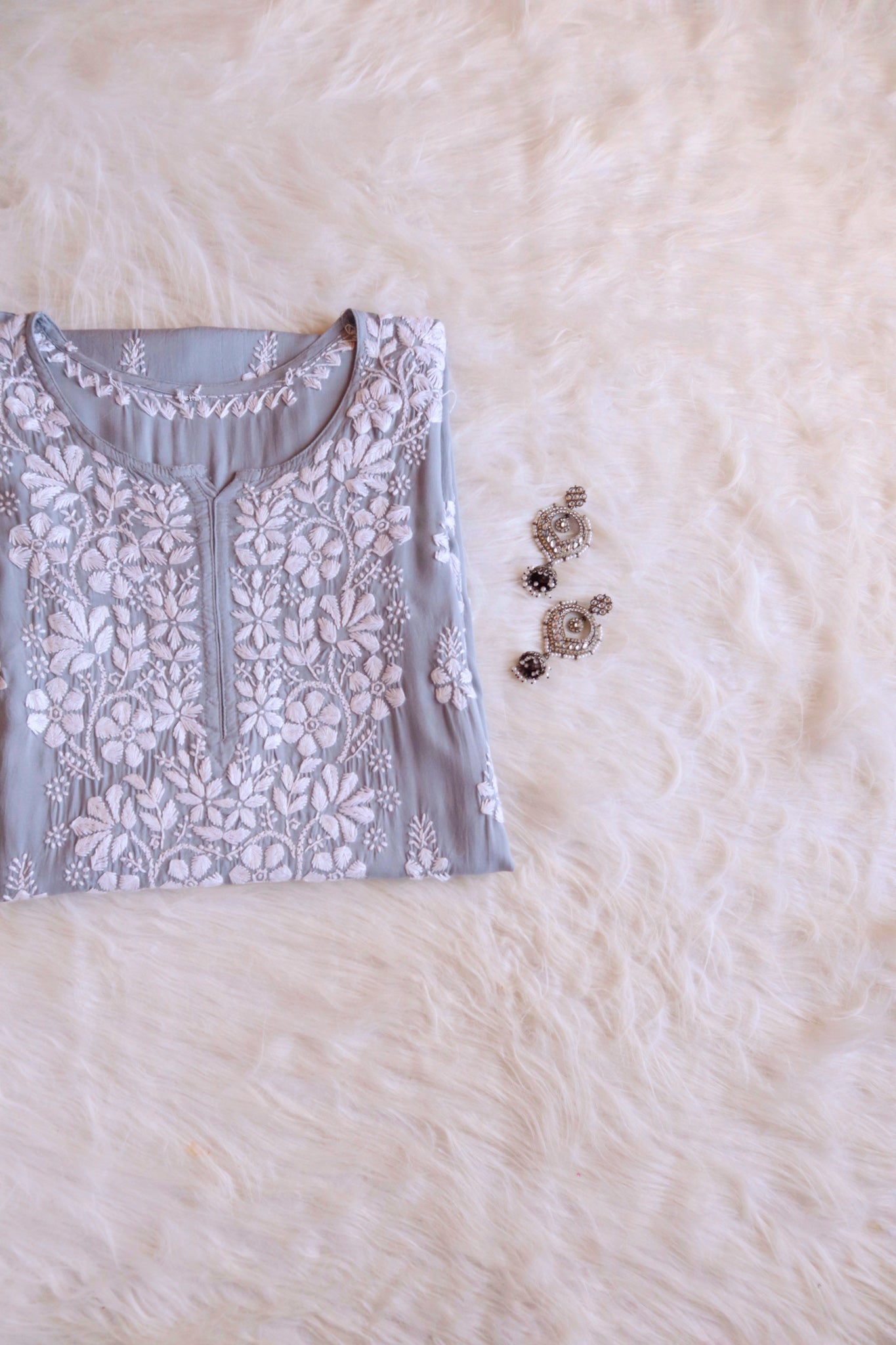 Layla Pastel Grey Long Modale Kurta