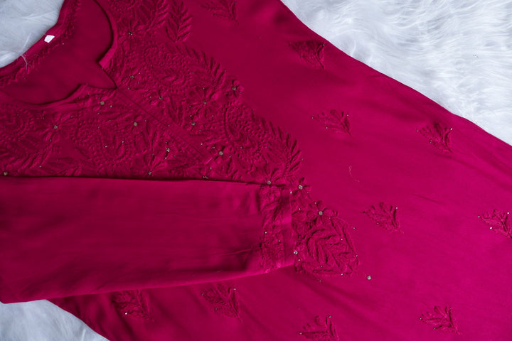 Deep Pink Rayon mukaish Long Kurta