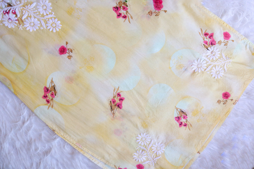 Chand Yellow Floral Long MulMul kurta